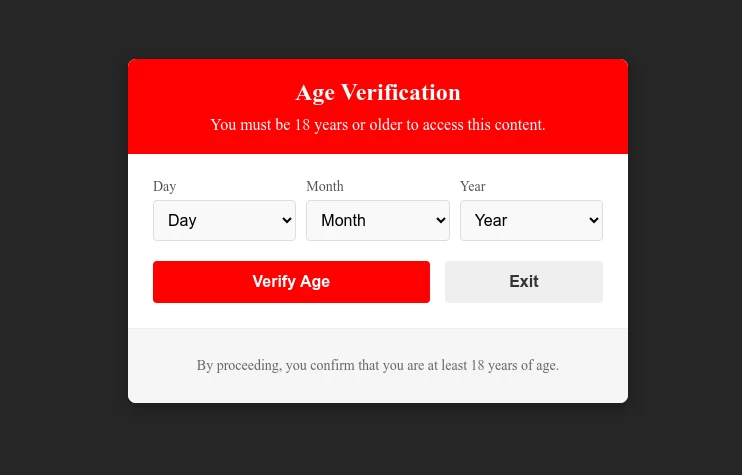 18+ Age Verification Popup Modal
