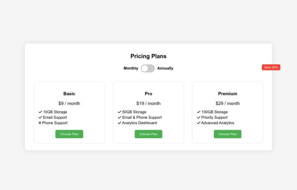 Basic Pricing Plan Cards