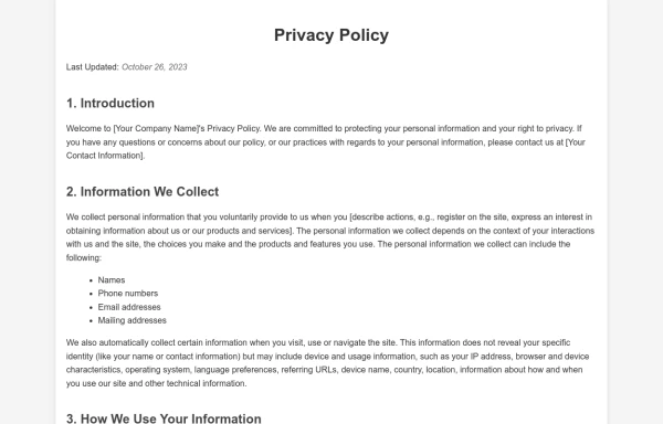 Comprehensive Privacy Policy Page Template