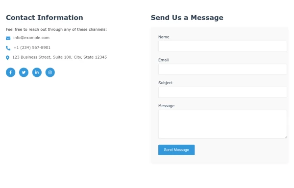 Contact Information Form with Social Media Links