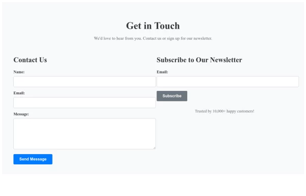 Contact Us Section with Newsletter Signup
