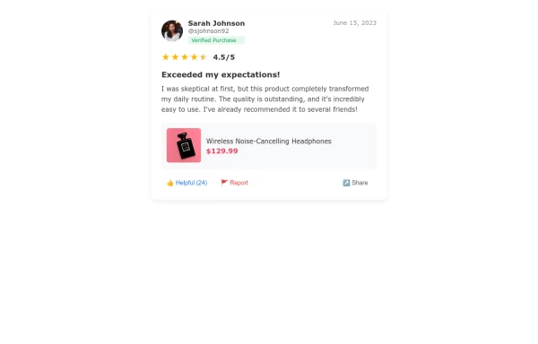 Customer Product Review Card with Rating System