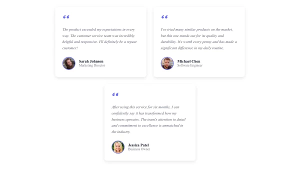 Customer Testimonial Cards with Quotes and Images