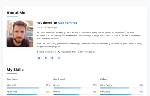 Developer Portfolio About and Skills Section