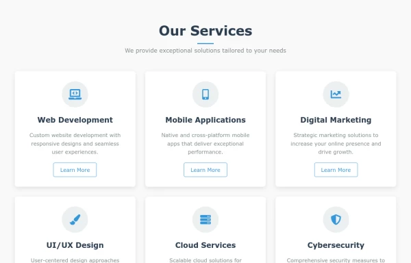 Feature-rich Services Grid for Company Websites