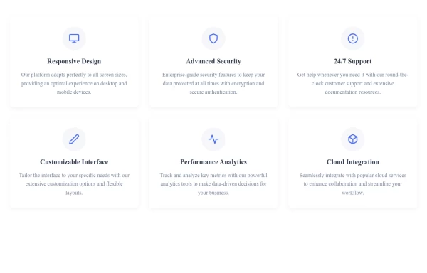 Feature Showcase Grid with Icons