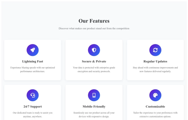 Feature Showcase Grid with Icons