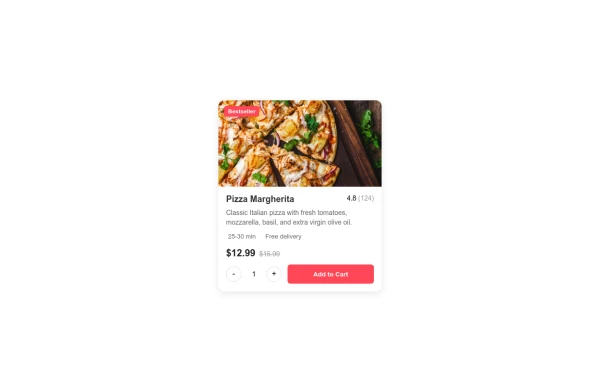 Food Delivery Product Card with Order Options