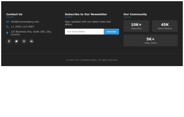 Footer Subscription Form with Contact Details