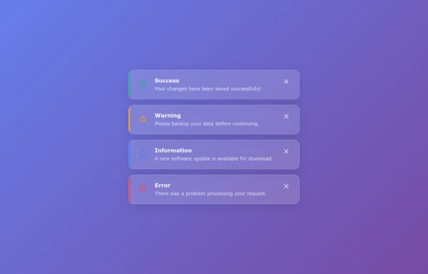 Glassmorphism Alert Component with Notification Icons