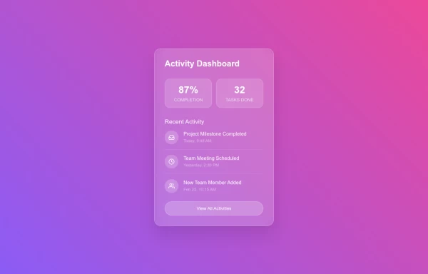 Glassmorphism Dashboard Card Component