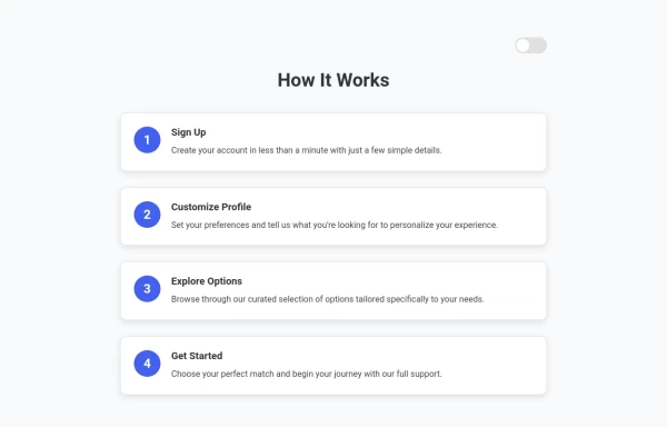How It Works Process Stepper with Dark Mode