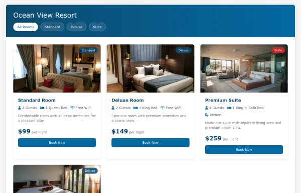 Interactive Hotel Room Overview Grid