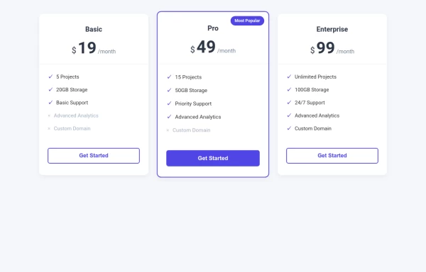 Minimal Pricing Cards for SaaS Products