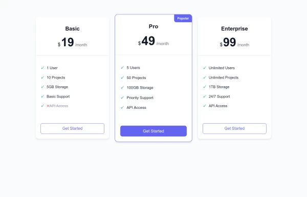 Minimal Pricing Cards