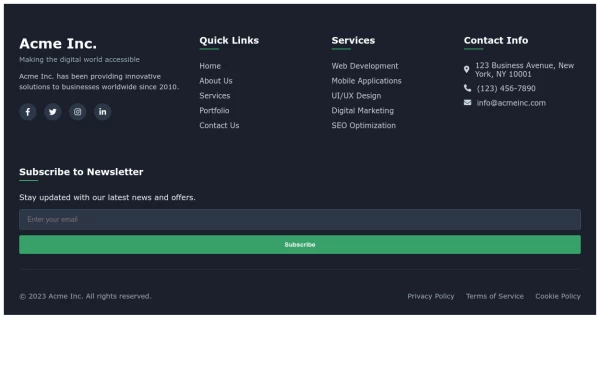 Modern Multi-Column Responsive Website Footer