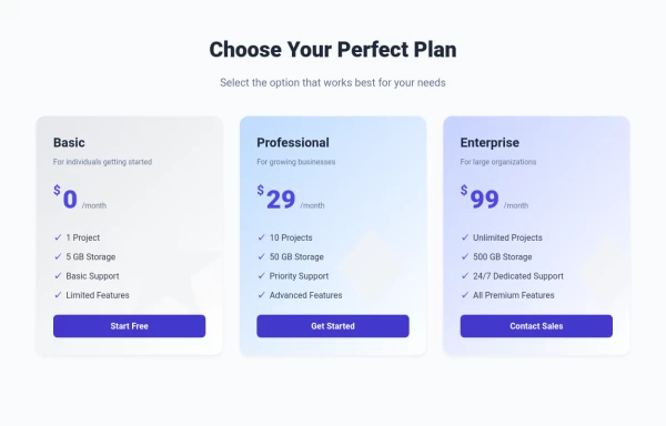 Modern SaaS Pricing Cards with Dynamic Effects