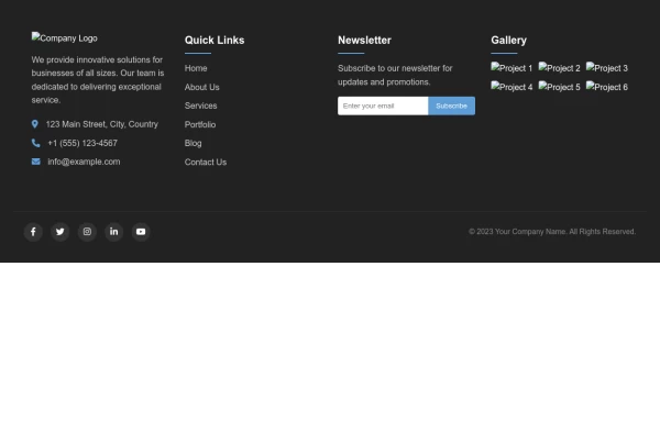 Multi-Column Footer with Image Gallery and Social Links