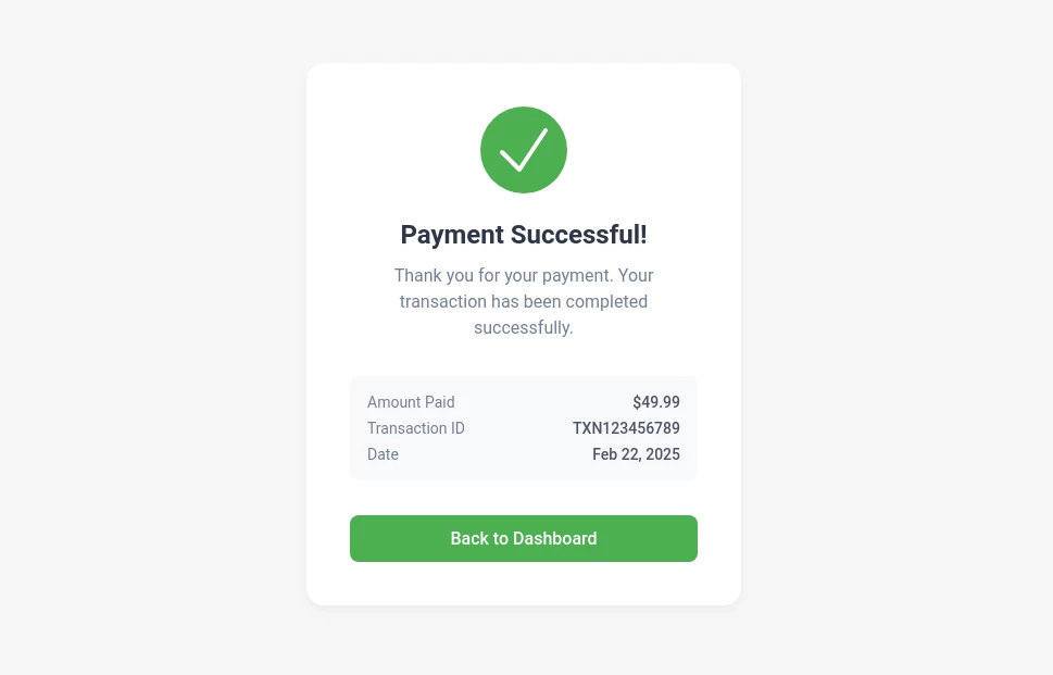 Payment success UI design