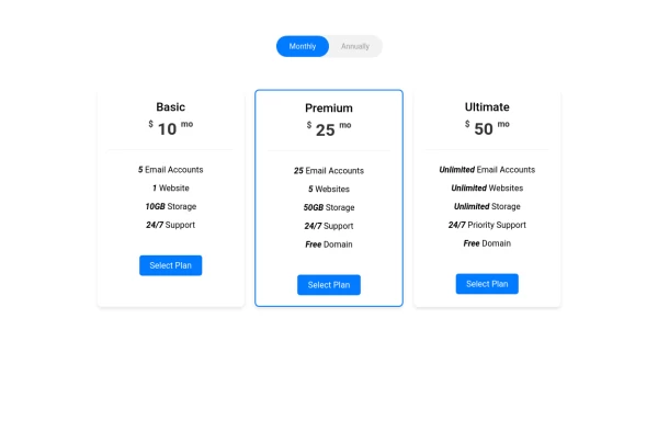 Pricing Table with Animated Toggle