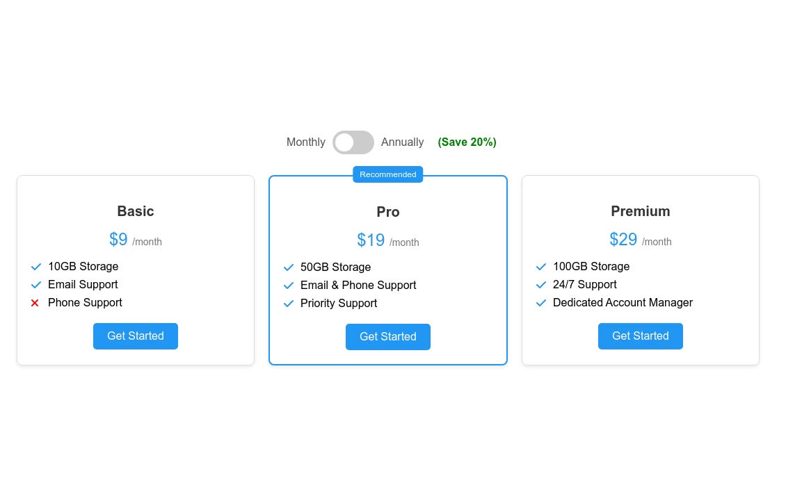 Pricing Tables