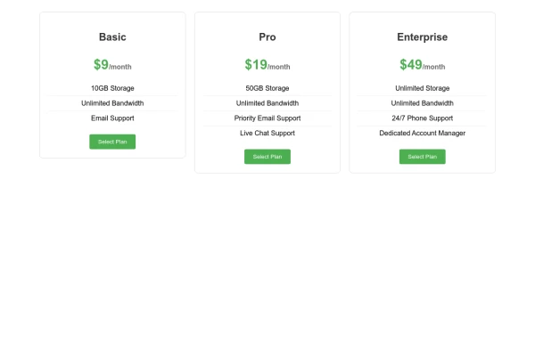 Pricing Tiers with Animated Transitions