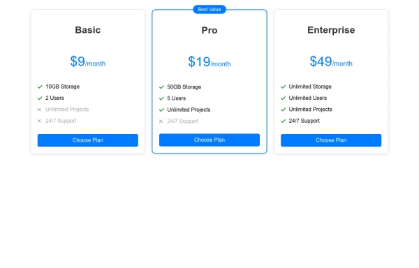 Pricing Tiers with Benefit Highlighting