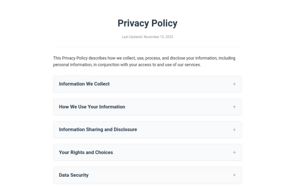 Privacy Policy Component with Accordion Sections