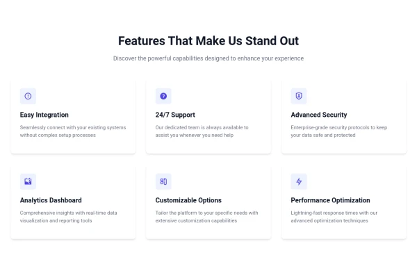 Responsive Features Grid Section with Heading