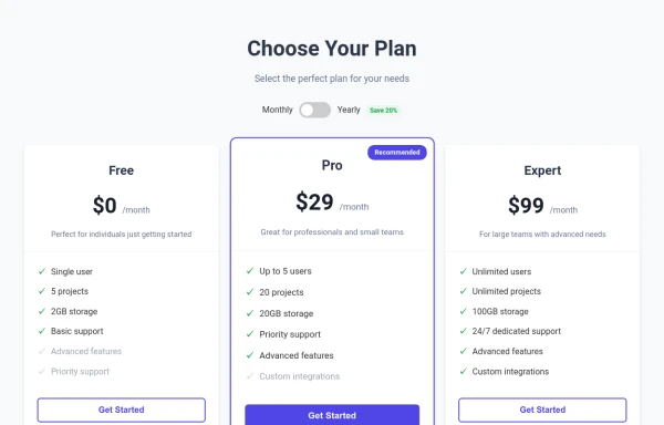 Responsive Pricing Section with Monthly/Yearly Toggle