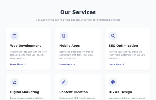 Services Section with Animated Card Transitions