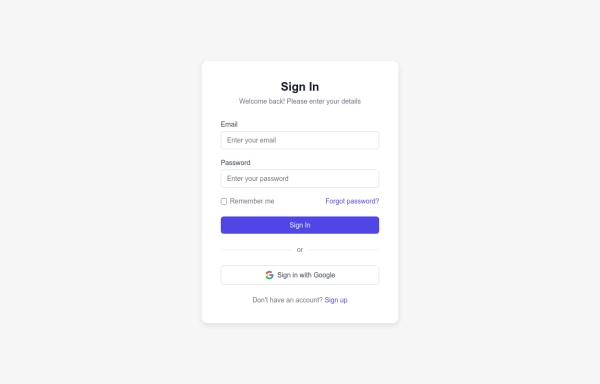 Sign in form with continue with google button