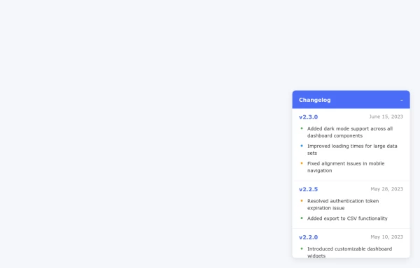Sticky Changelog Component for Product Updates