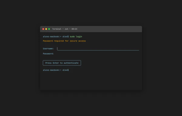 Terminal Authentication Form with ZSH Interface
