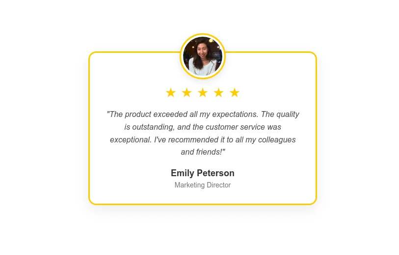Testimonial Card with Floating Profile Image and Star Rating
