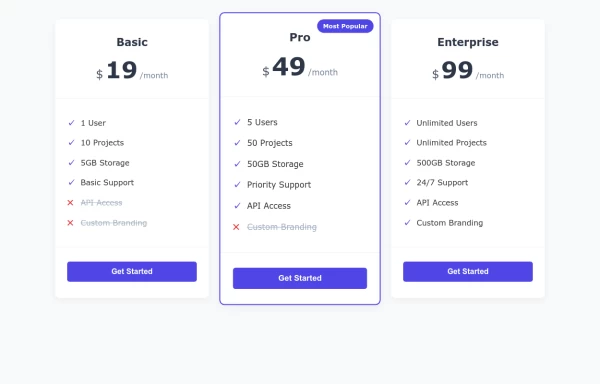 Three-Column Pricing Comparison Table