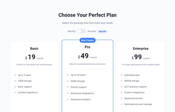 Three-Tier Pricing Plans with Css