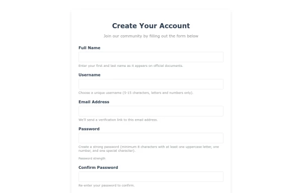 User Registration Form with Step-by-Step Instructions