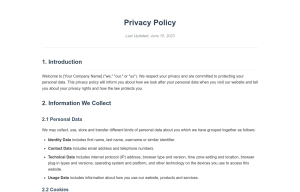 Website Privacy Policy Template
